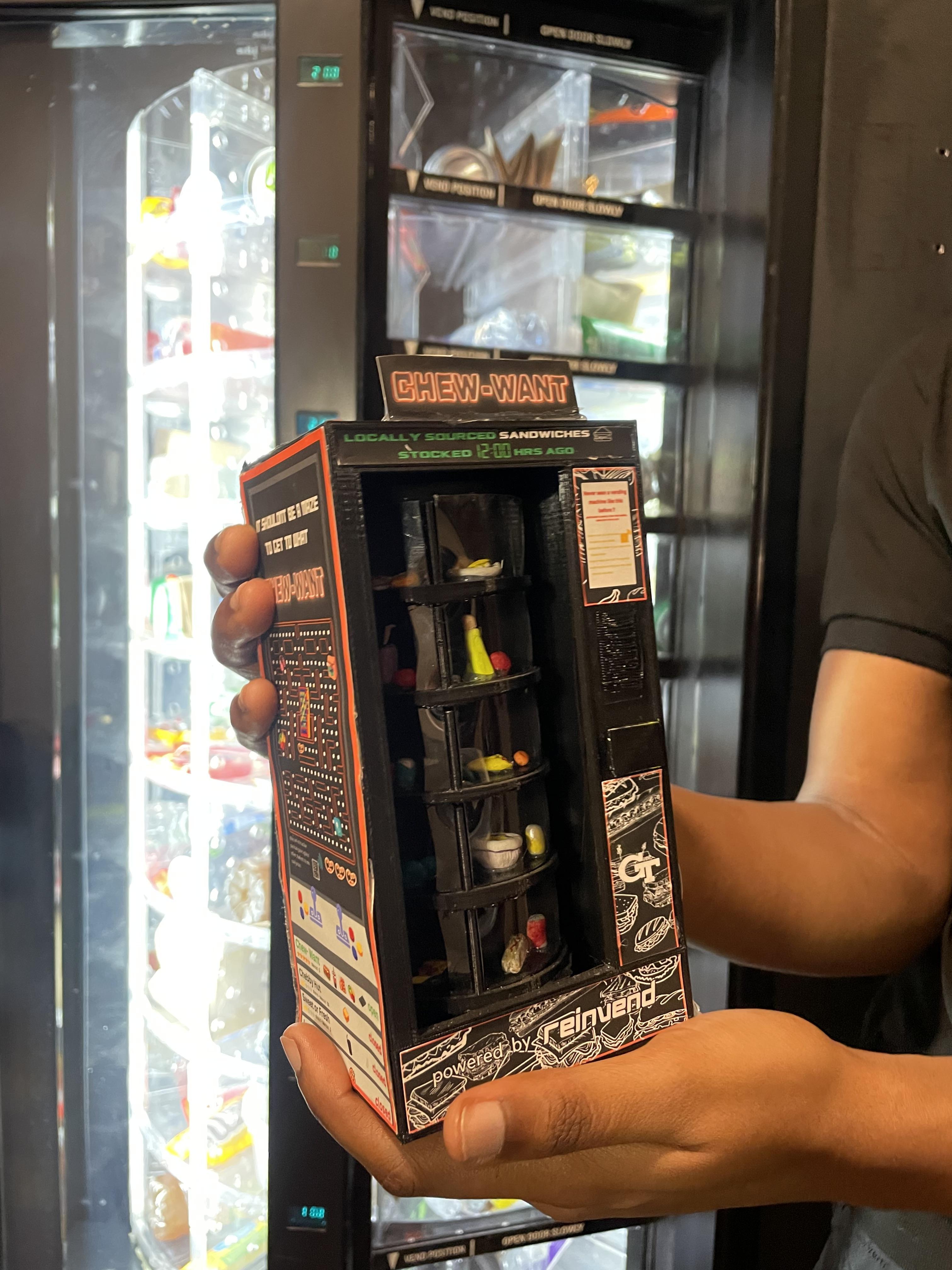 A closeup of the Reinvend prototype made for Create-X. Peart says the machines are designed to be “detailed, thought provoking, and humorous.”